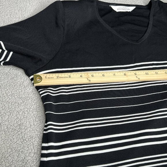 Vintage Exclusively Misook Top Large Acrylic Knit Black White Stripe Liquid Knit - Picture 7 of 11